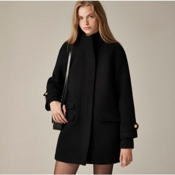 JCrew Womens Italian Stadium-Cloth Wool Blend Toscana Coat CE180 Black Sze 6 NWT - Picture 4 of 9